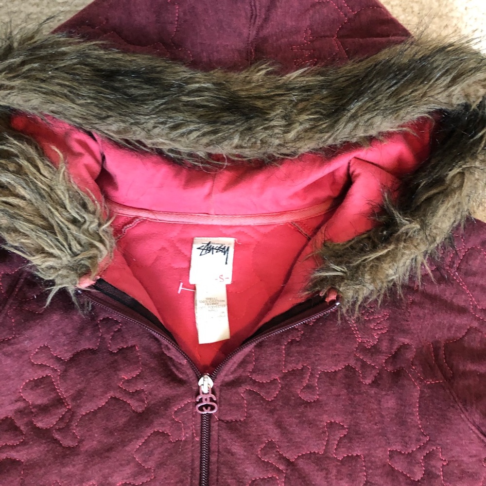 Stussy Full Zip Faux Fur lined Hoodie size Small